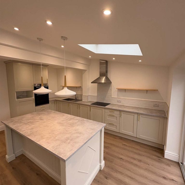 Homeowner completed kitchen electrical lighting installation by Albert's Electrical.
